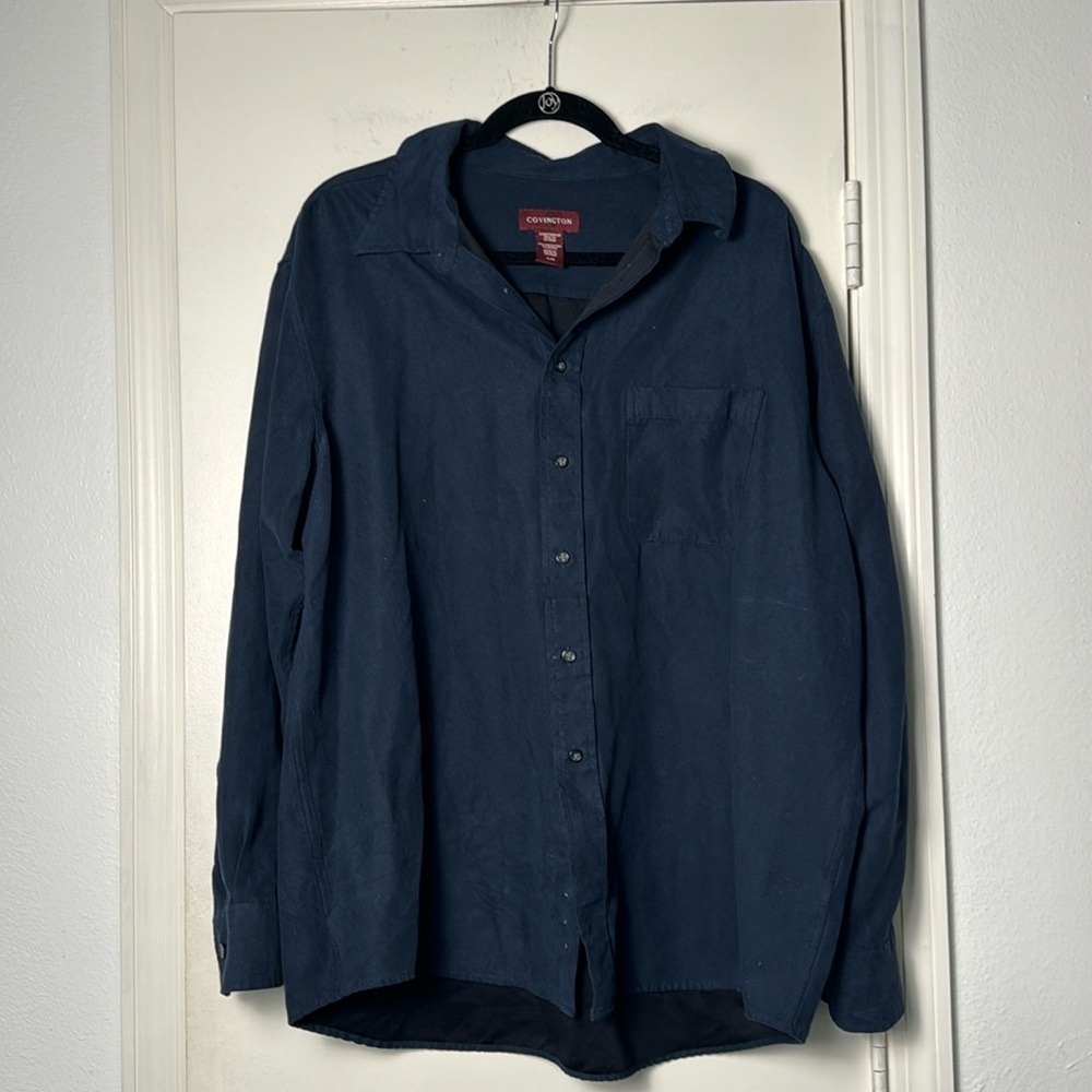 Covington Navy Blue Faux Suede Button Down Shirt Size XL Business Casual Office